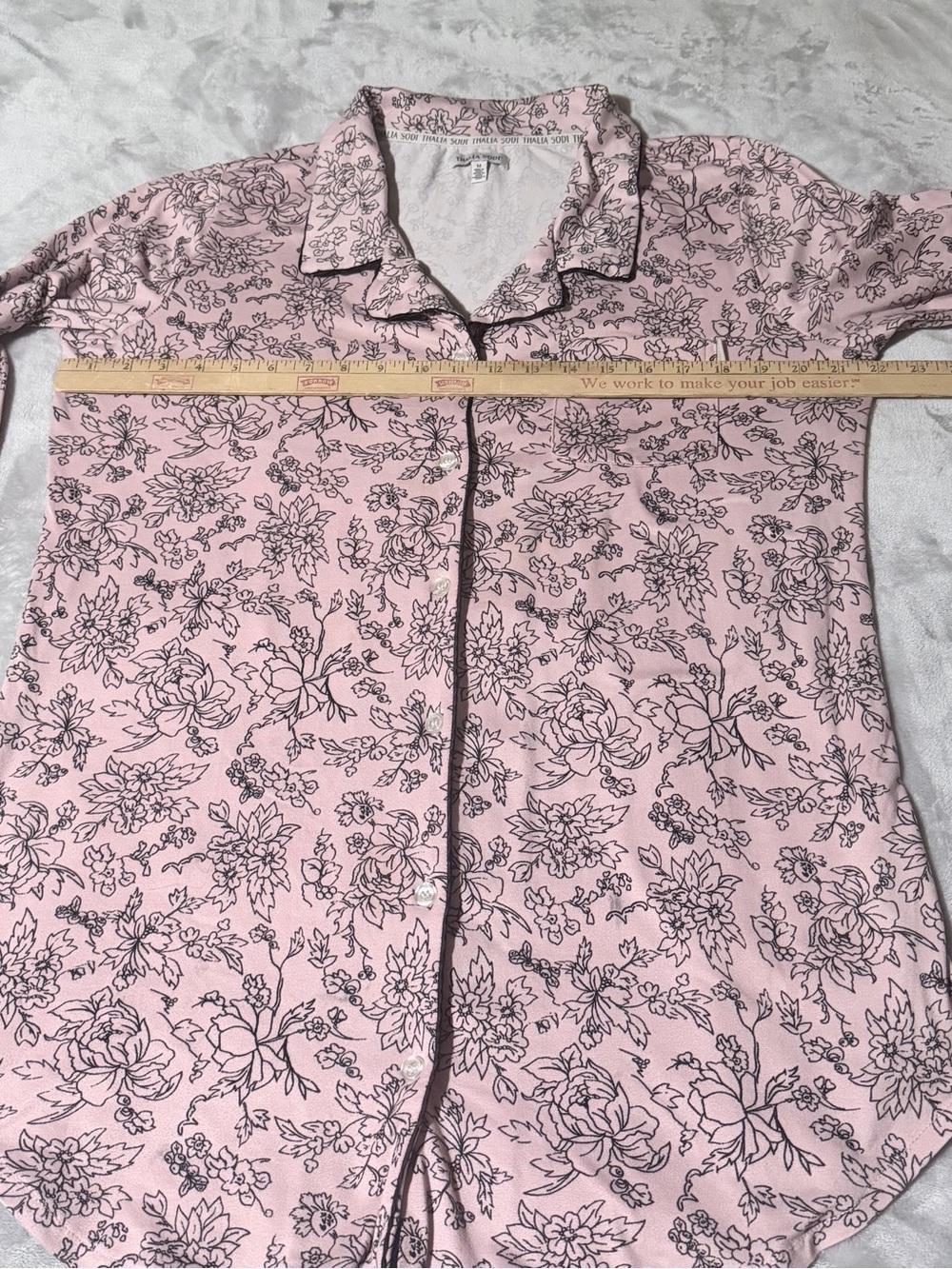 Thalia Sodi Pink Floral Button-Front Sleep Shirt with Contrast Piping - Picture 7 of 7